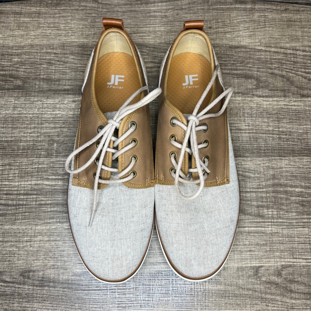 J Ferrar Mens Clutch Oxford Dress Shoes Size 8.5 Tan Canvas Leather Old Money - Picture 3 of 11